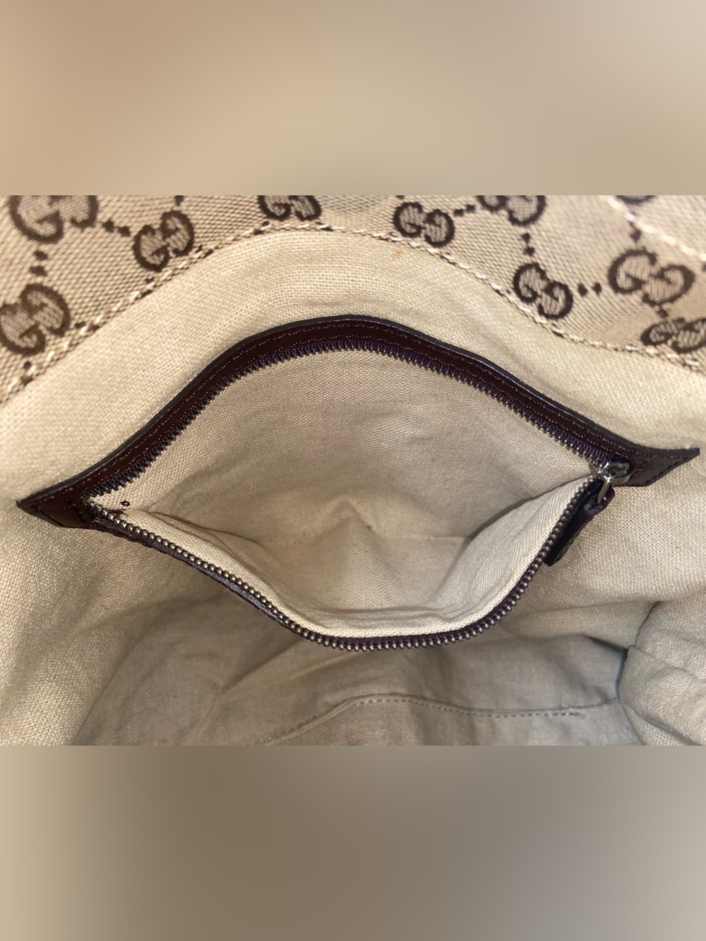 Gucci Beige Monogram Two Shoulder Bag Strap with Dark Brown Leather Trim - Picture 12 of 15